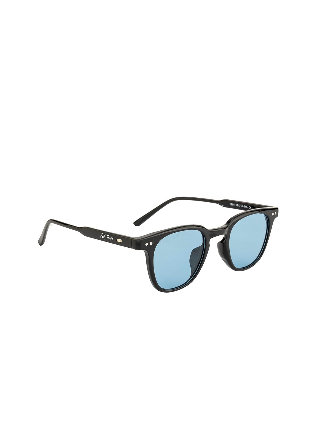 Ted Smith Unisex Blue Lens & Black Wayfarer Sunglasses with UV Protected Lens Price in India