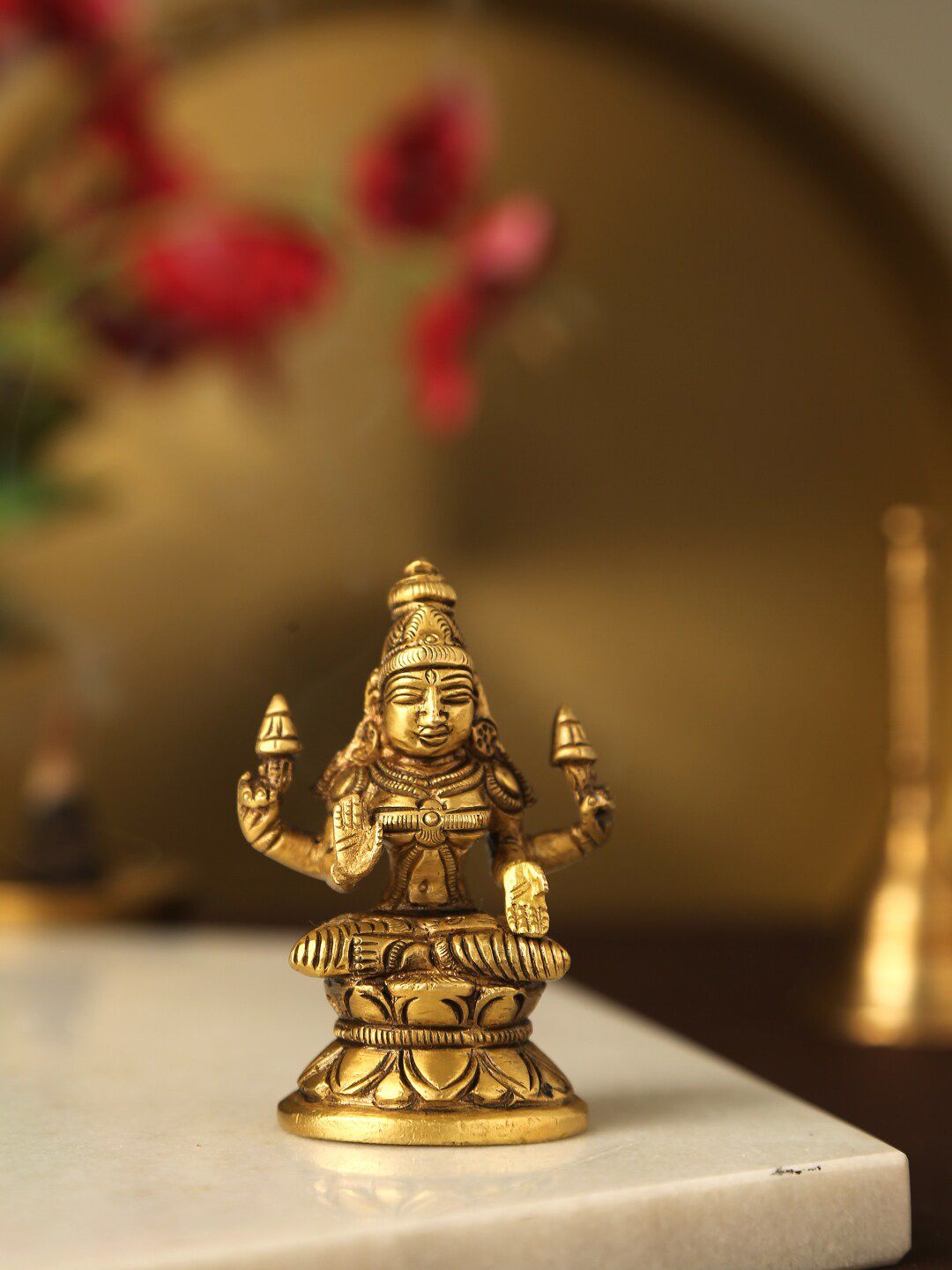 Amoliconcepts Gold Laxmi Devi Idol Brass Showpieces Price in India
