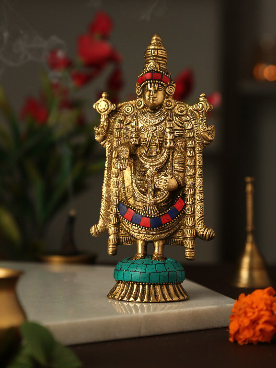 Amoliconcepts Gold-Colored & Red Lord Balaji Idol Showpieces Price in India