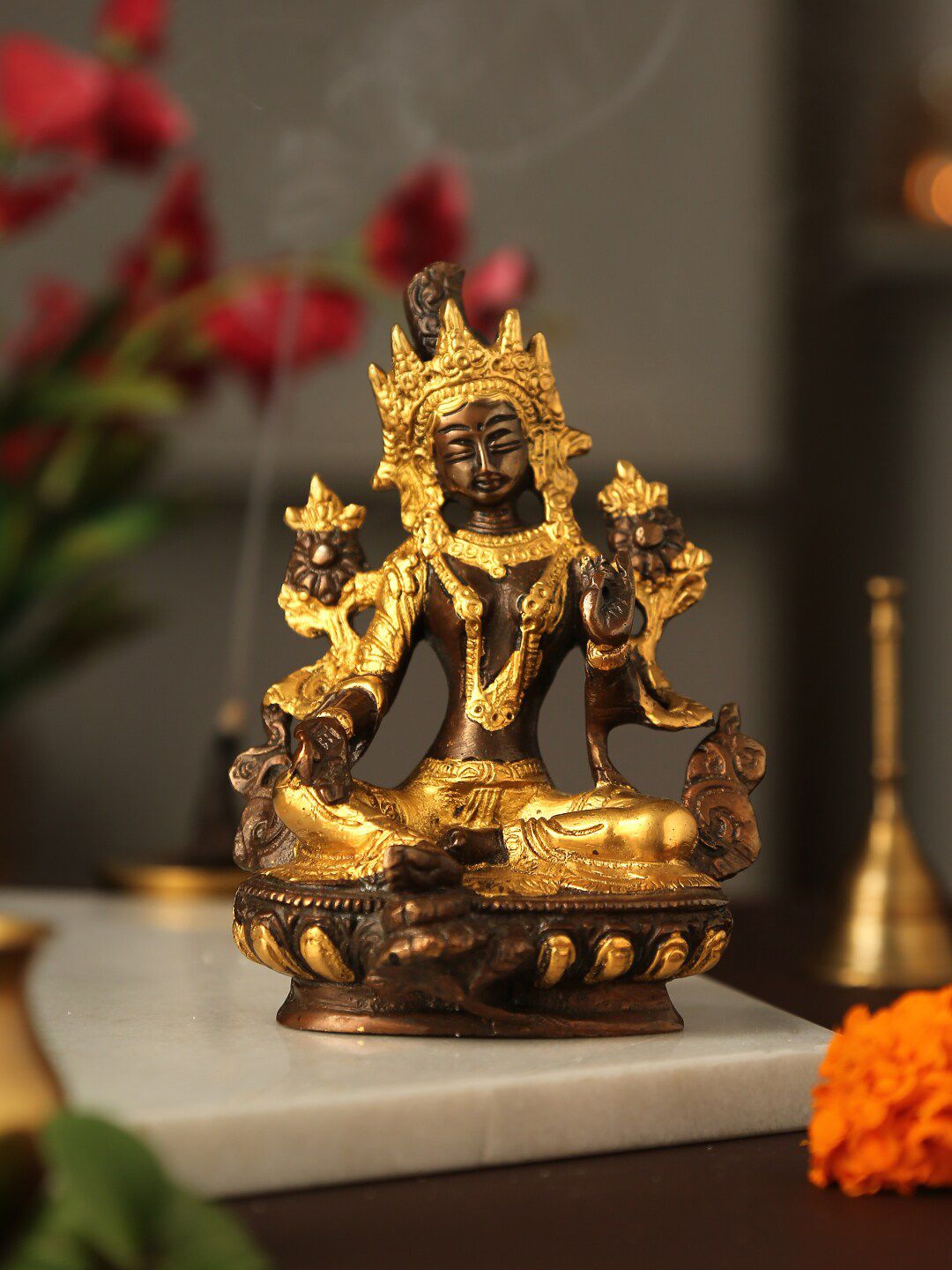 Amoliconcepts Gold-Toned Tara Devi Idol Showpiece Price in India