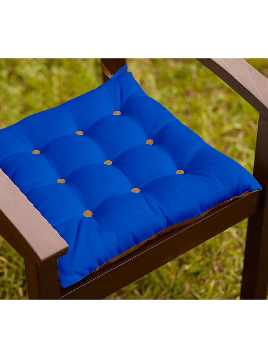 Lushomes  Blue & Beige Solid Cotton Chair Pads Cushion with Strings Price in India