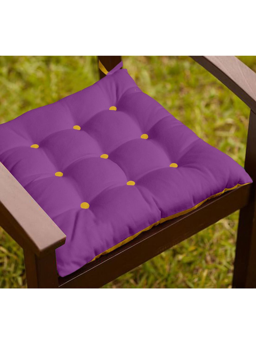 Lushomes Yellow & Purple Solid Reversible Chair Pad Price in India
