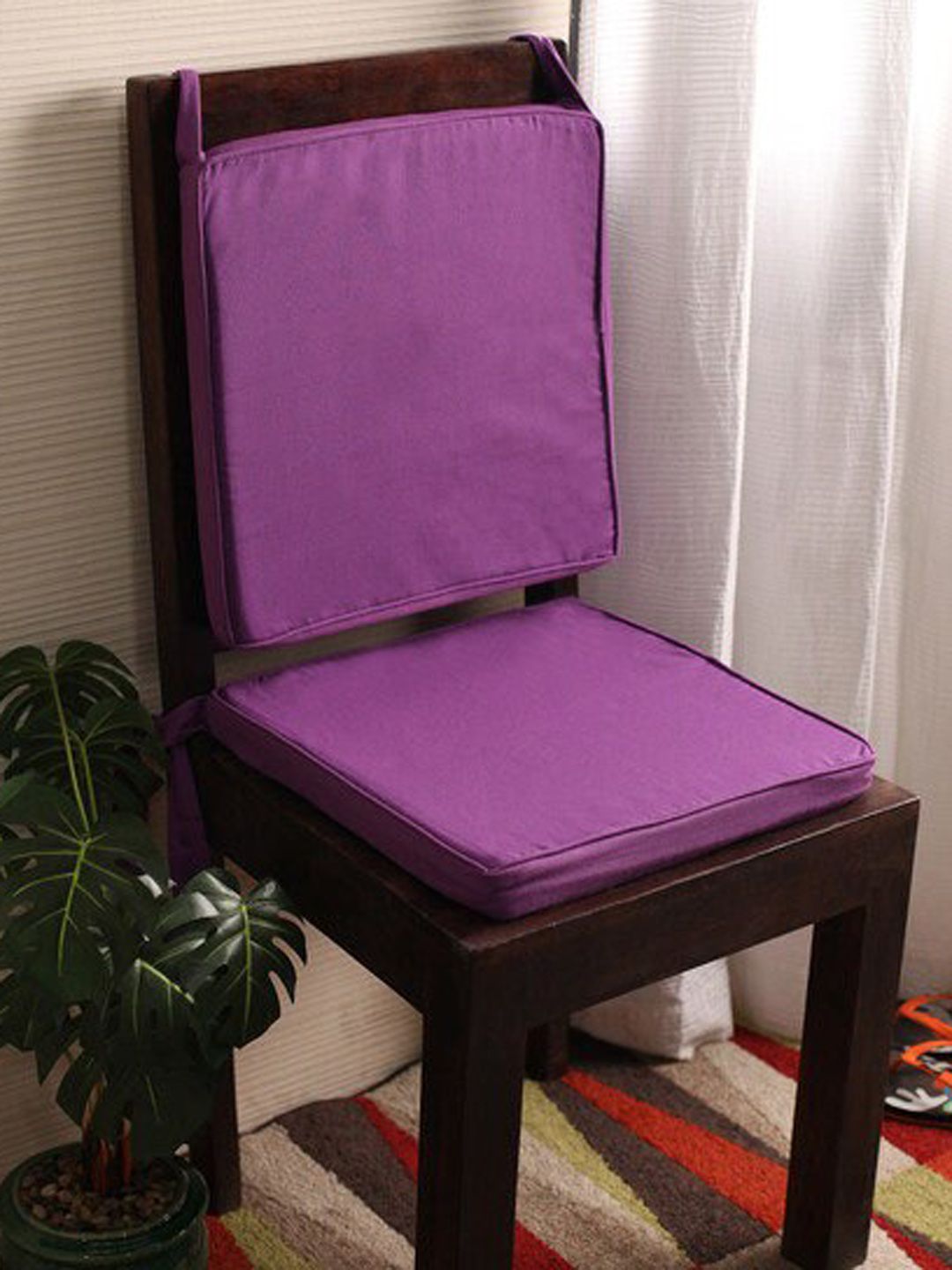 Lushomes Set Of 2 Purple Solid Cotton Chair Pads Price in India