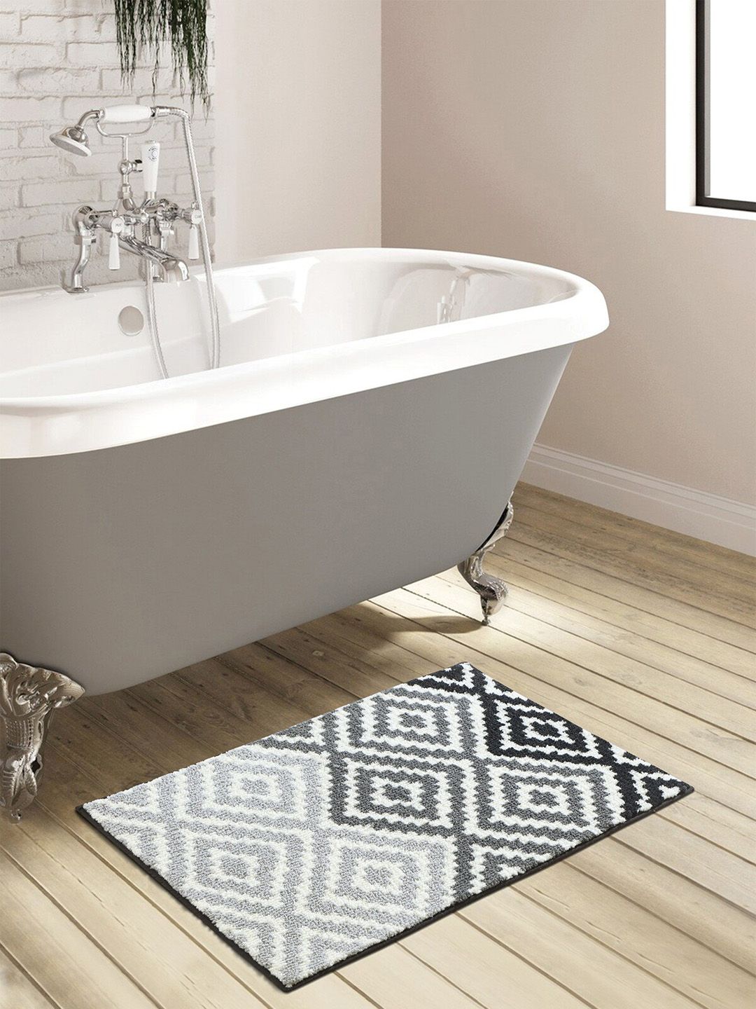 OBSESSIONS Grey & White 1800 GSM Anti-Skid Bath Rugs Price in India
