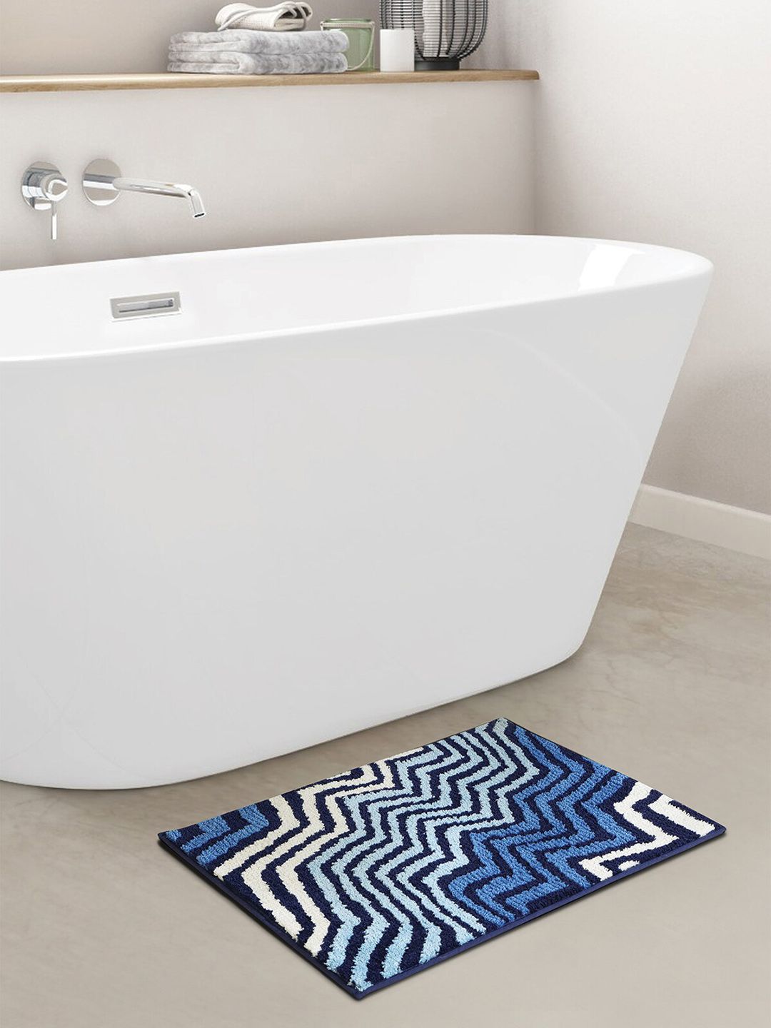 OBSESSIONS Blue & White Anti-Skid 1800 GSM Bath Rugs Price in India