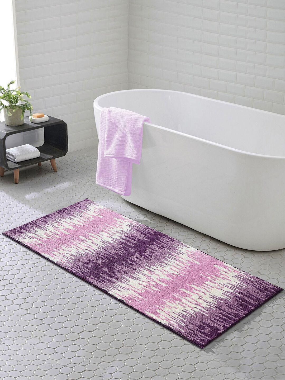 OBSESSIONS Mauve & Purple Abstract Anti-Skid 1800GSM Bath Rug Price in India