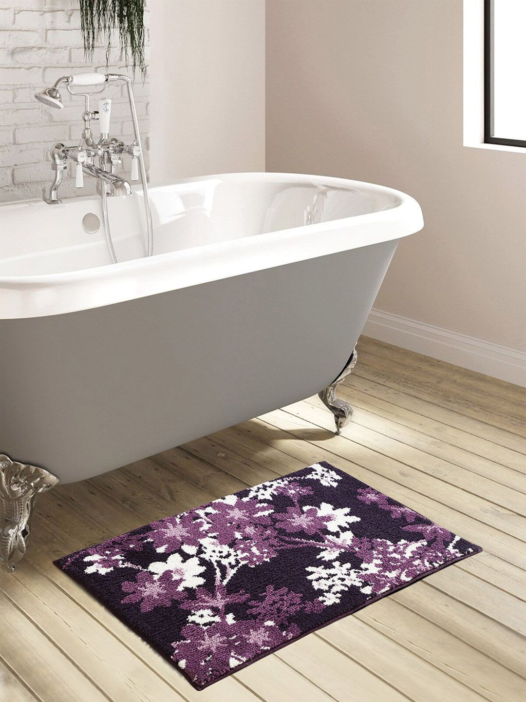 OBSESSIONS Mauve Abstract Anti-Skid 1800 GSM Bath Rugs Price in India