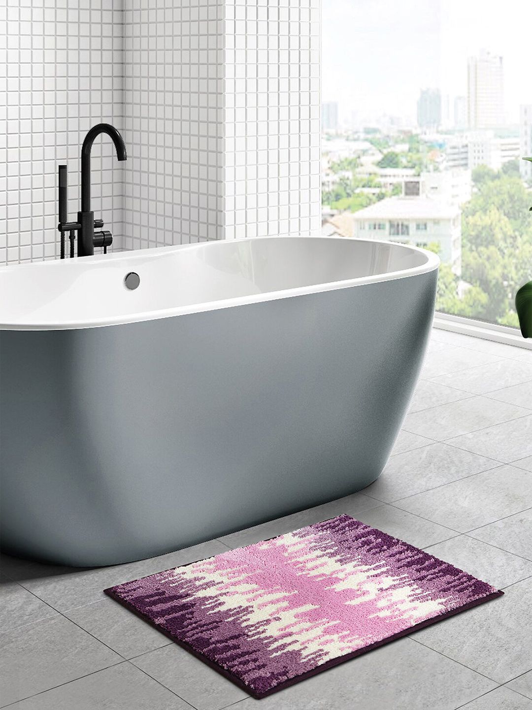 OBSESSIONS Mauve & Purple Abstract Anti-Skid 1800GSM Bath Rug Price in India