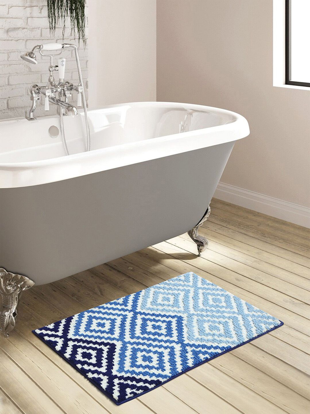 OBSESSIONS Navy Blue & White 1800 GSM Bath Rug Price in India
