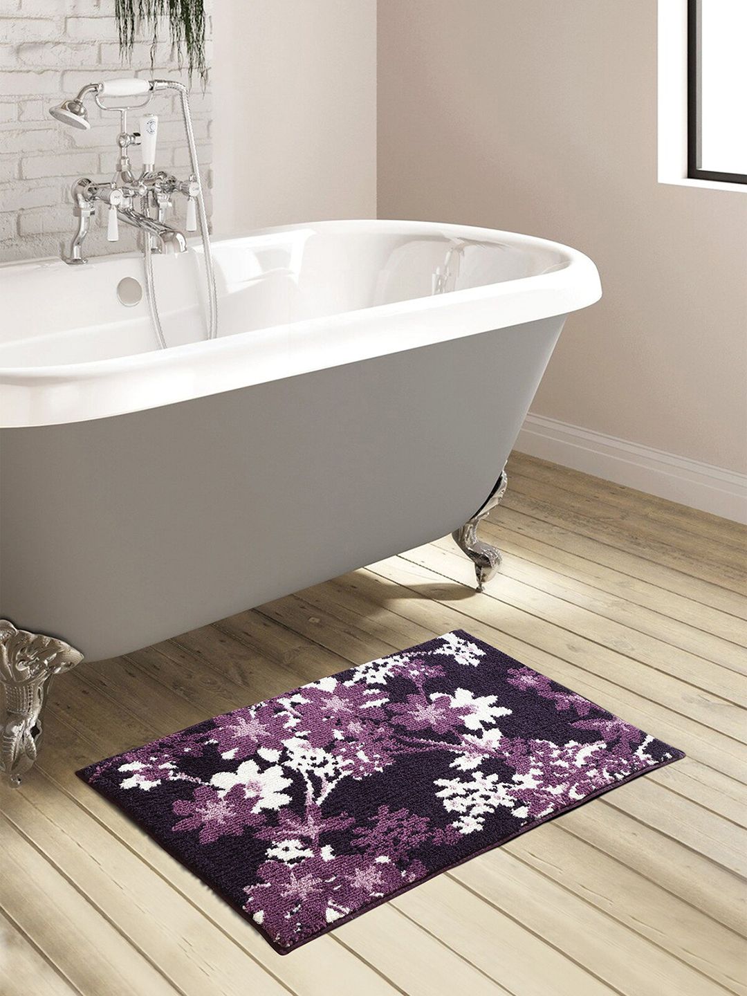 OBSESSIONS Mauve & White Anti-Skid 1800 GSM Bath Rugs Price in India