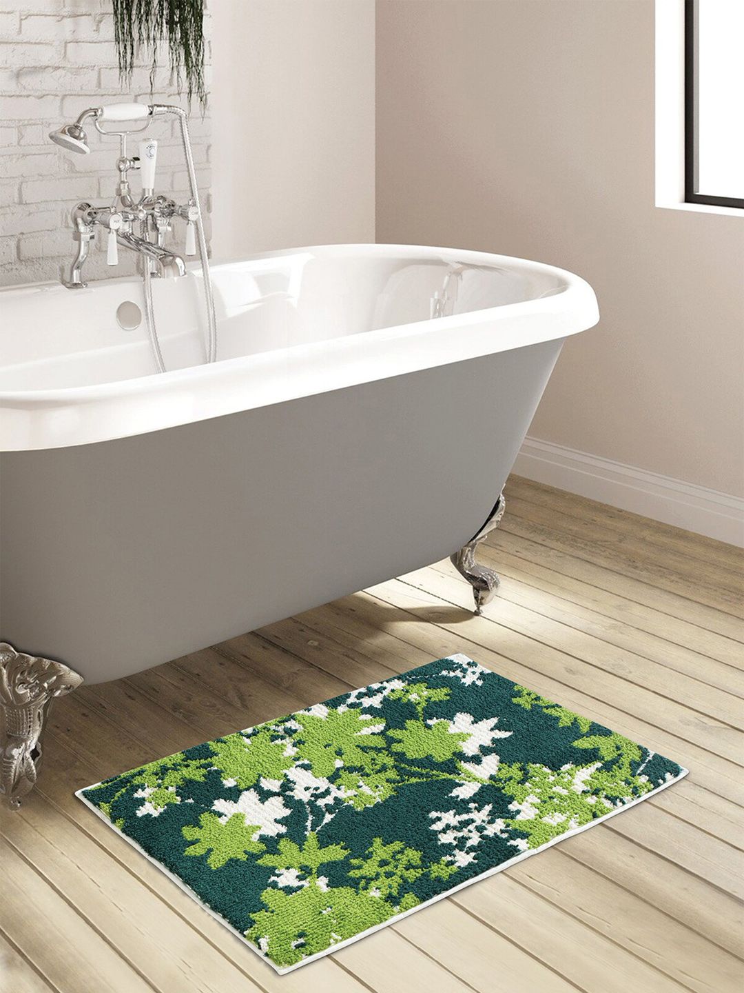 Obsessions Green Floral Anti-Skid Bath Mat Price in India