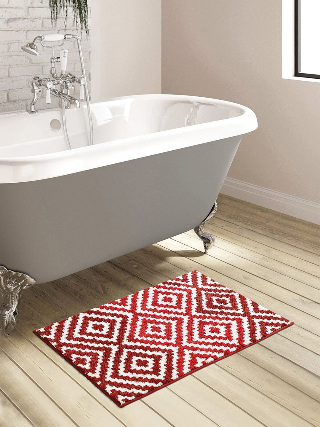 Obsessions Red Geometric Anti-Skid Bath Mat Price in India