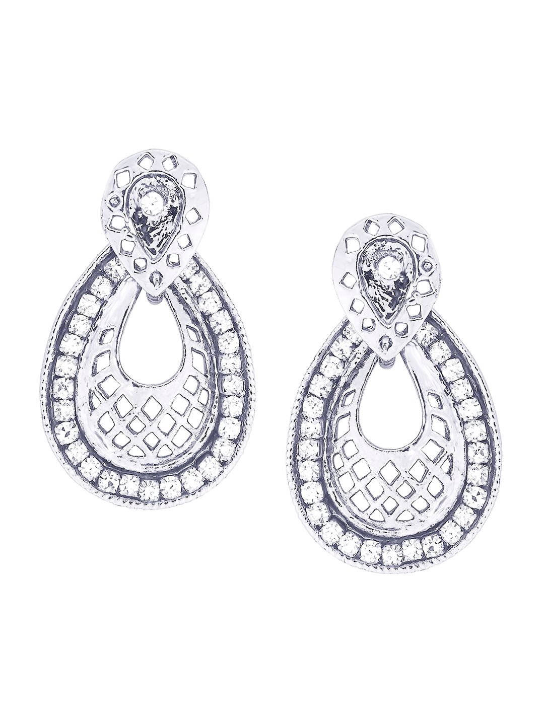 Kshitij Jewels Silver-Toned Contemporary Drop Earrings Price in India