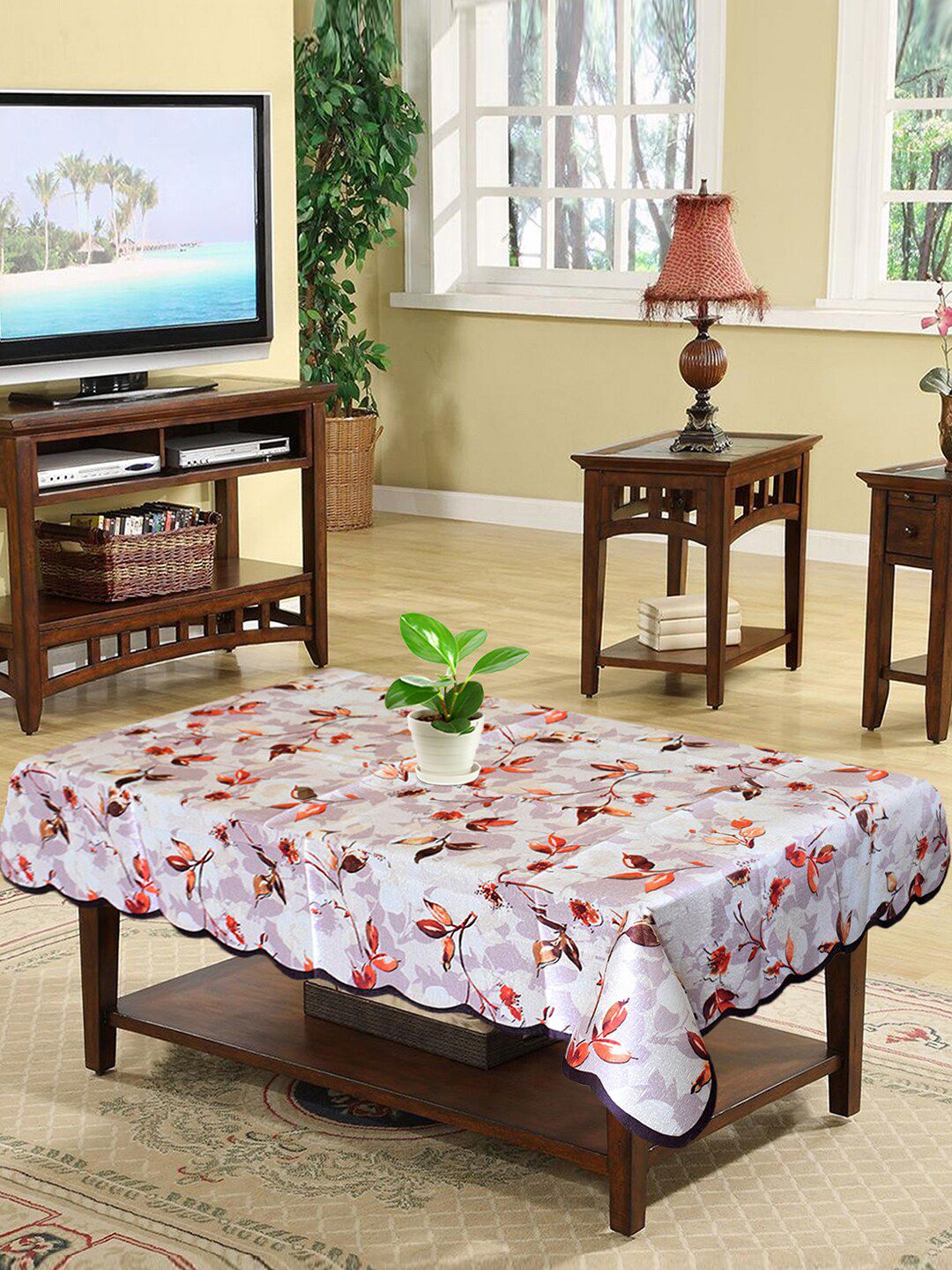 Kuber Industries Cream Printed Soft Cotton 4 Seater Table Cover Price in India