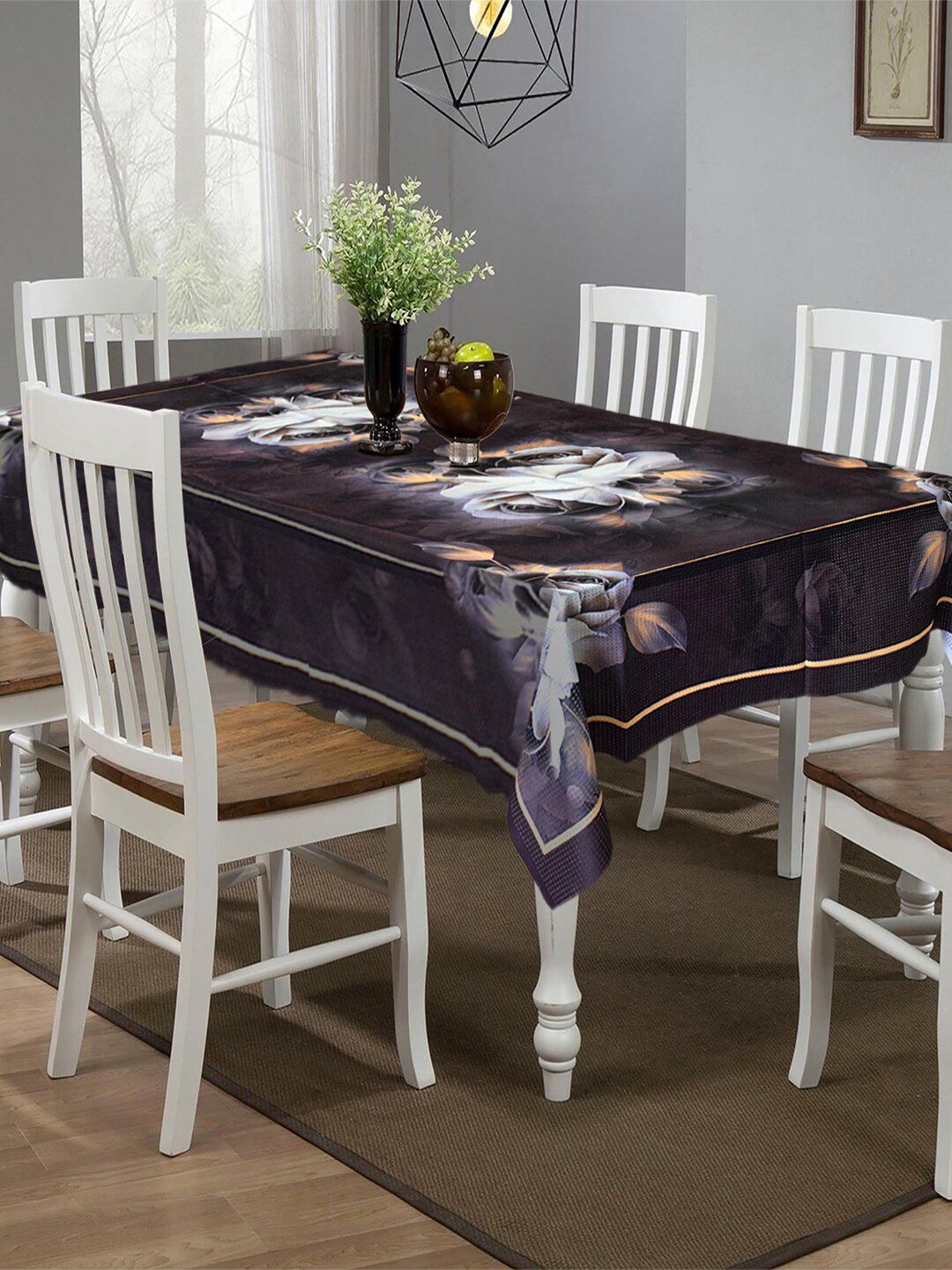 Kuber Industries Brown Printed 6 Seater Rectangular Table Cover Price in India