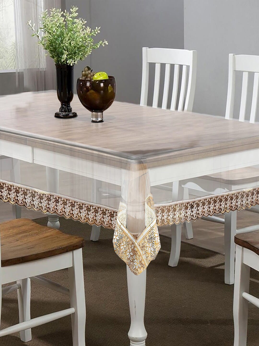 Kuber Industries Transparent & Gold-Colored Embellished 4 Seater Dining Table Cover Price in India