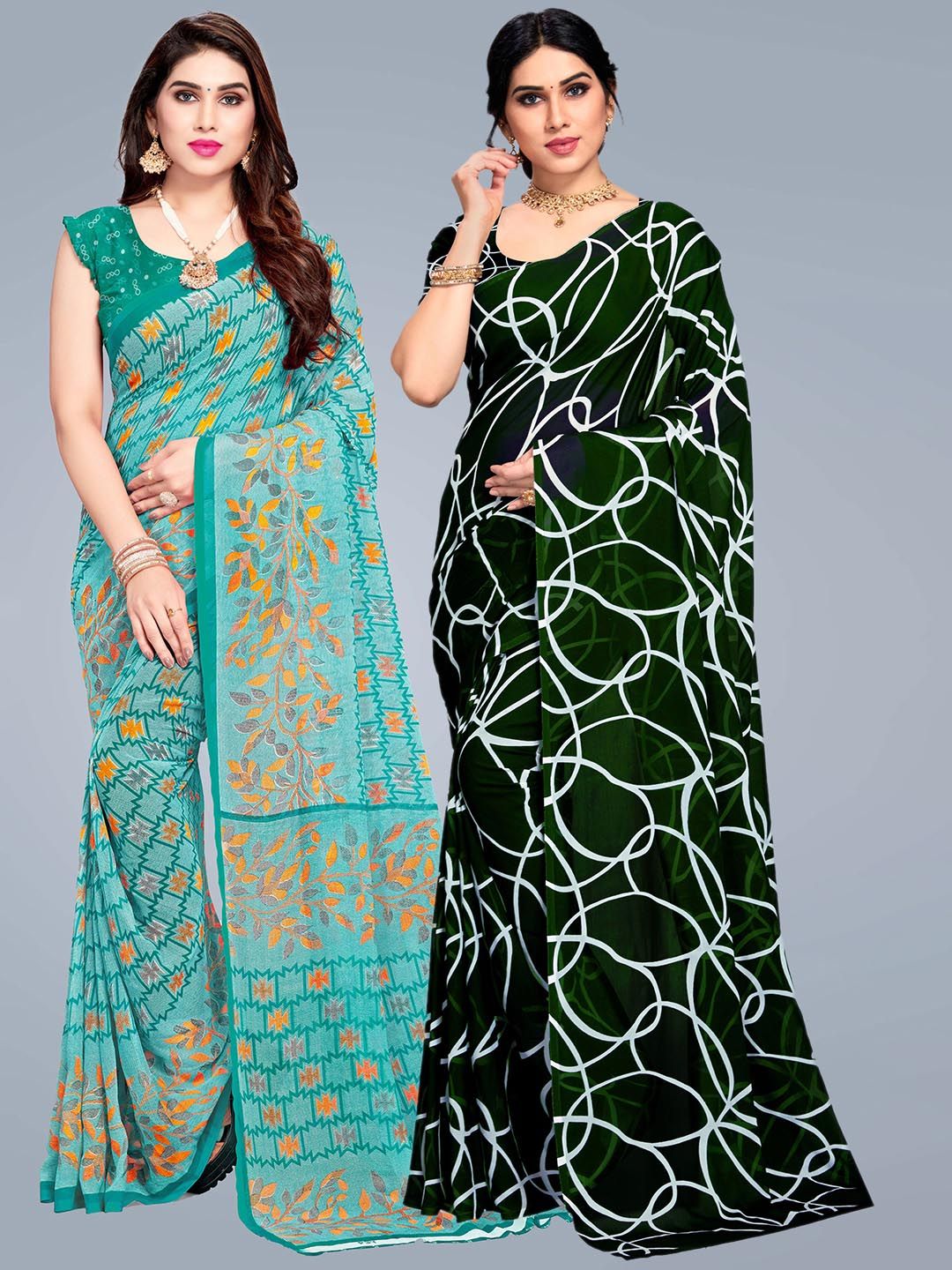 MS RETAIL Multicoloured & Green Pure Georgette Saree Price in India