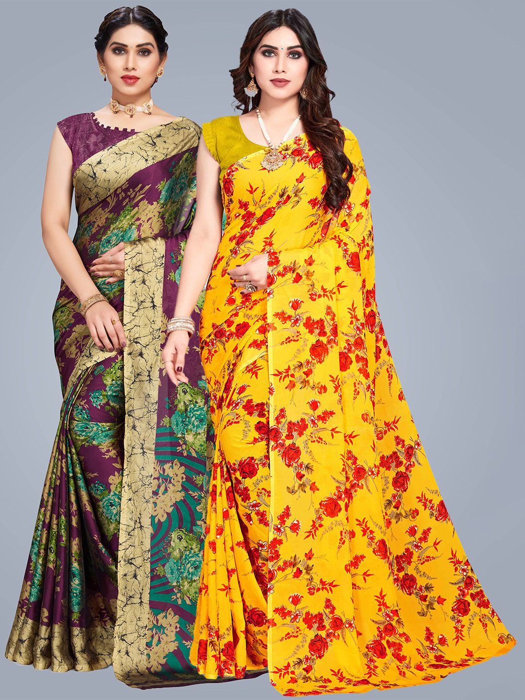 MS RETAIL Yellow & Red Floral Saree Price in India