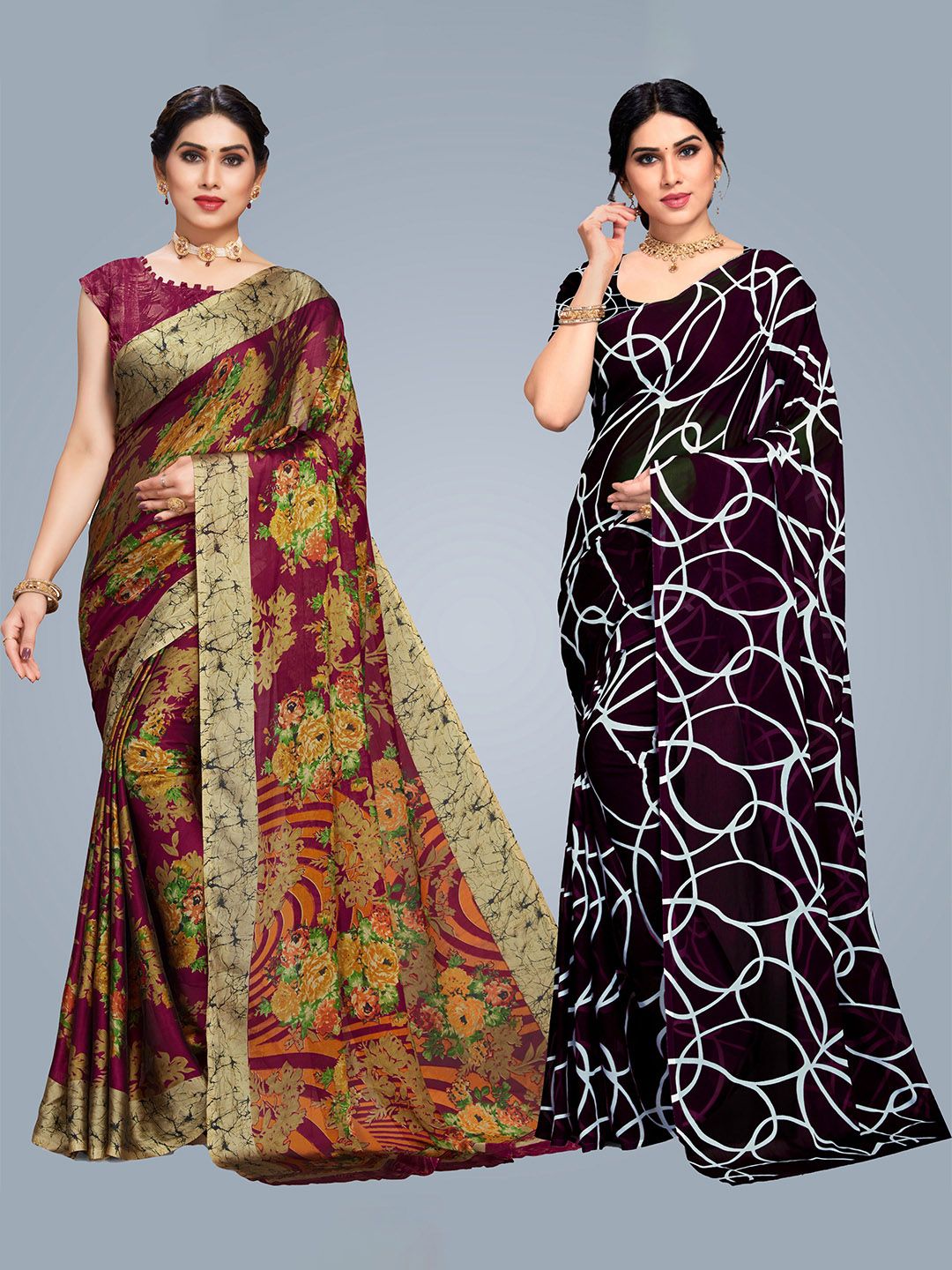 MS RETAIL Maroon & Red Floral Saree Price in India