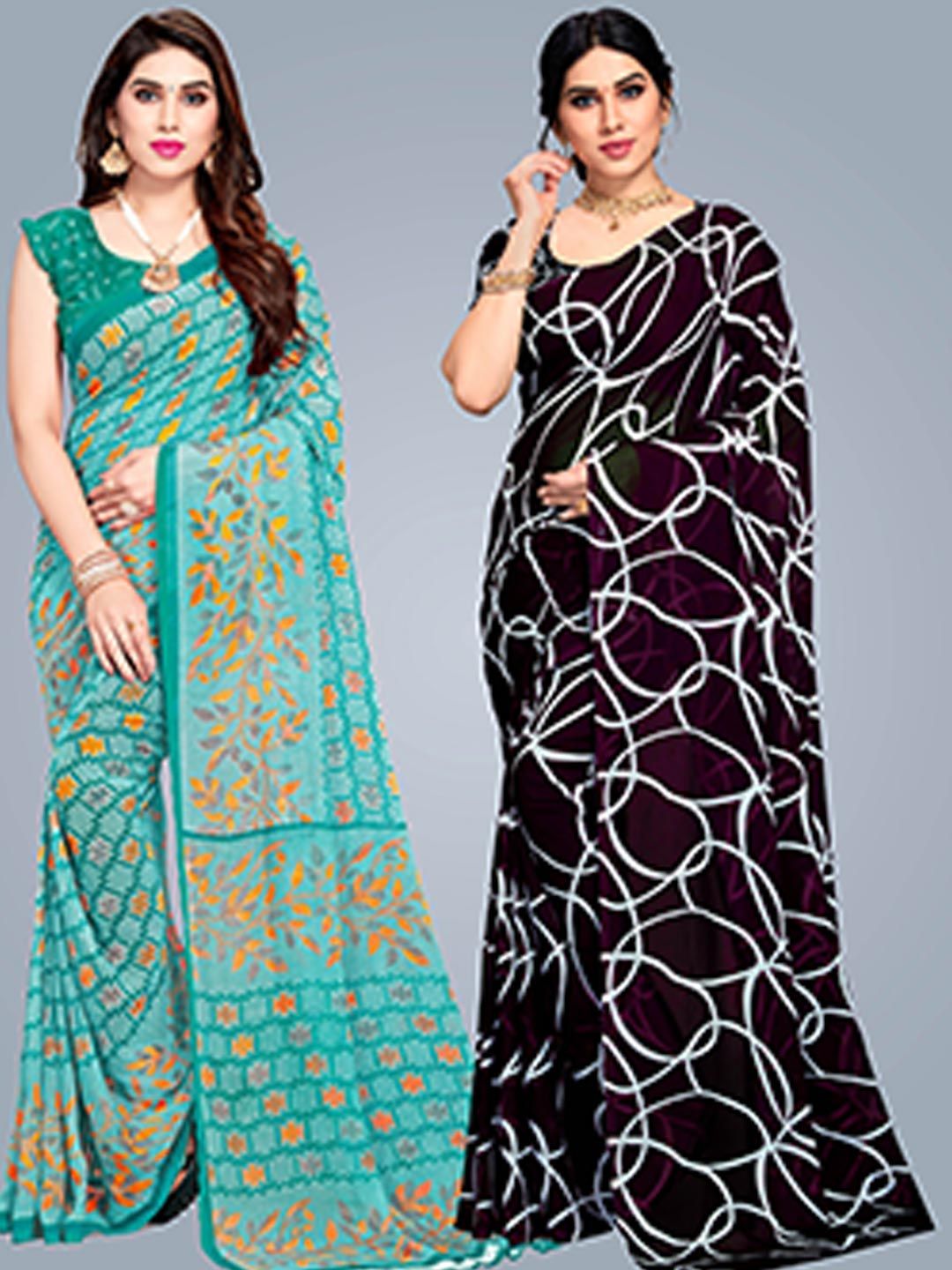 MS RETAIL Blue & Black Pure Georgette Saree Price in India