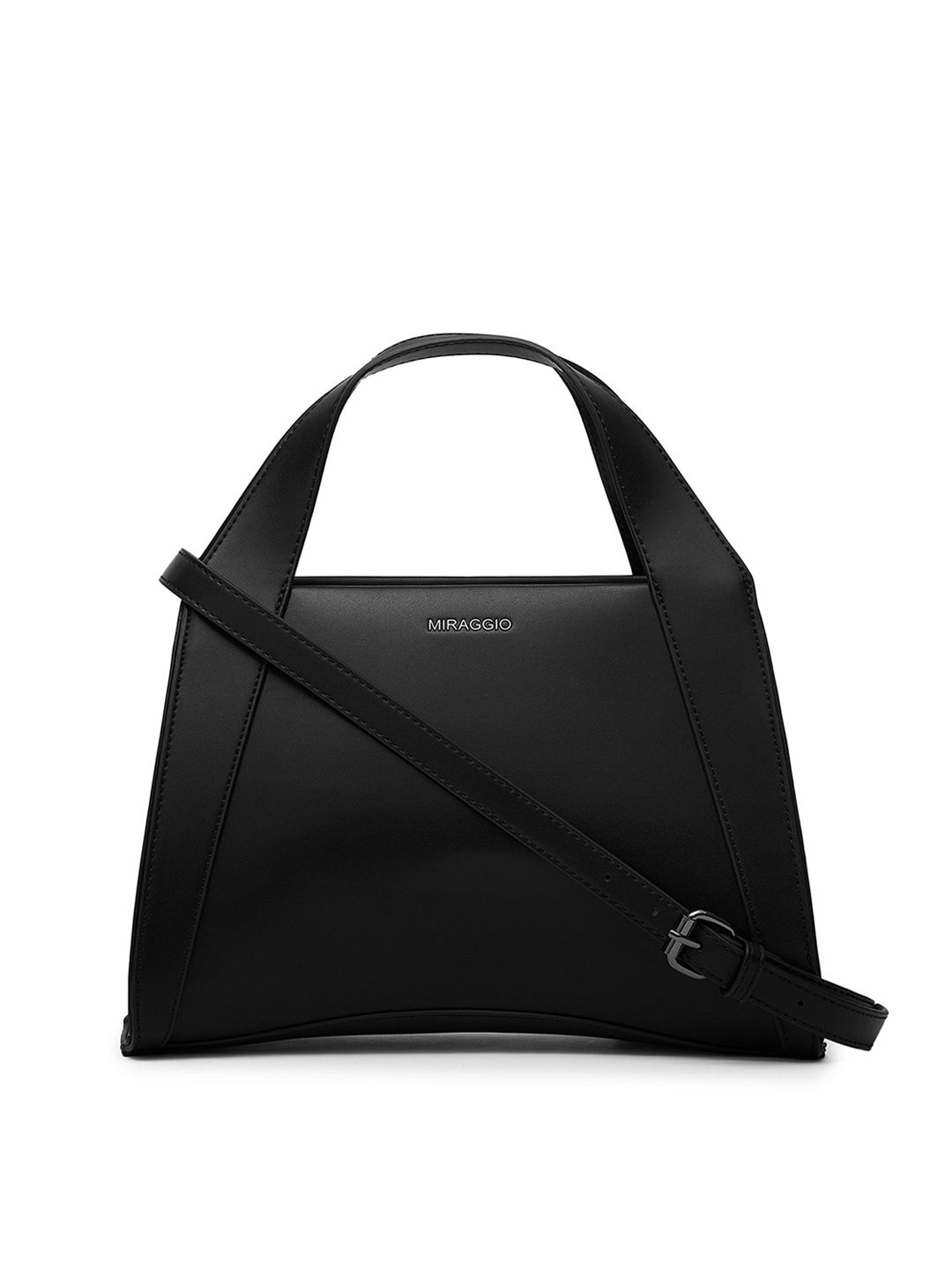 MIRAGGIO Black Structured Satchel Handbag with Top Handles Price in India
