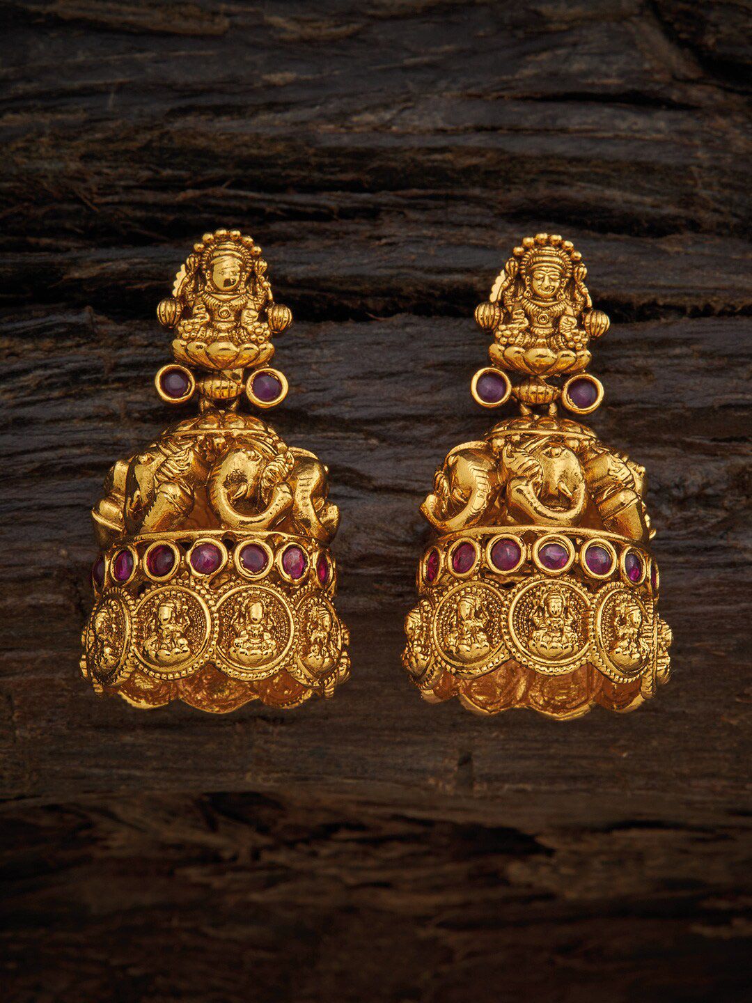 Kushal's Fashion Jewellery Red Dome Shaped Jhumkas Earrings Price in India