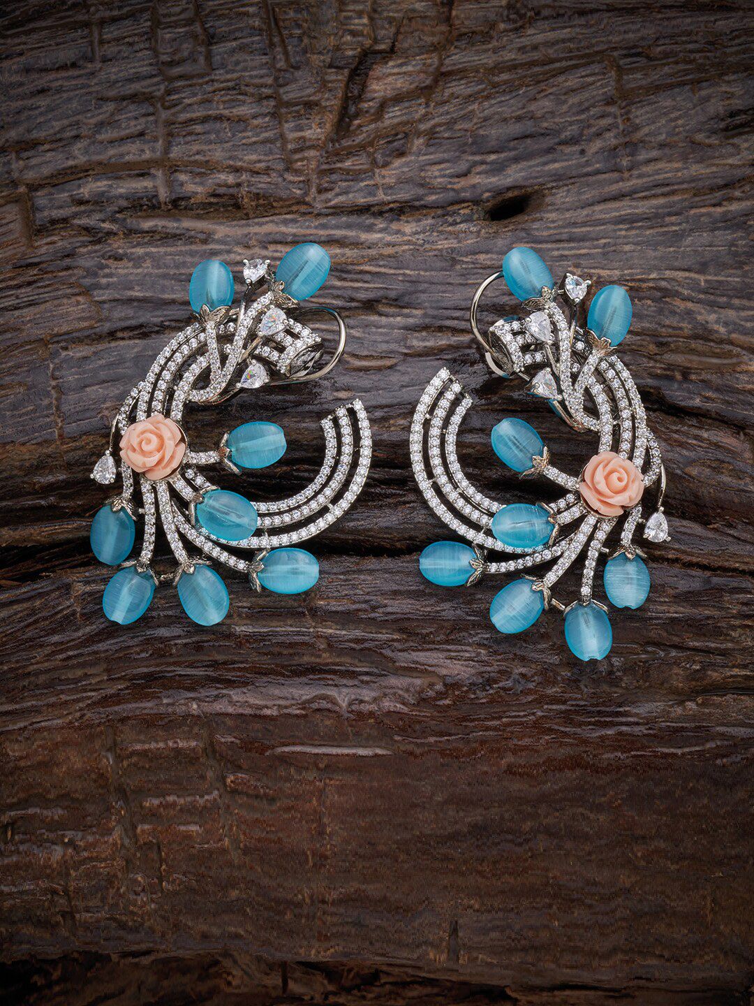 Kushal's Fashion Jewellery Teal Floral Ear Cuff Earrings Price in India