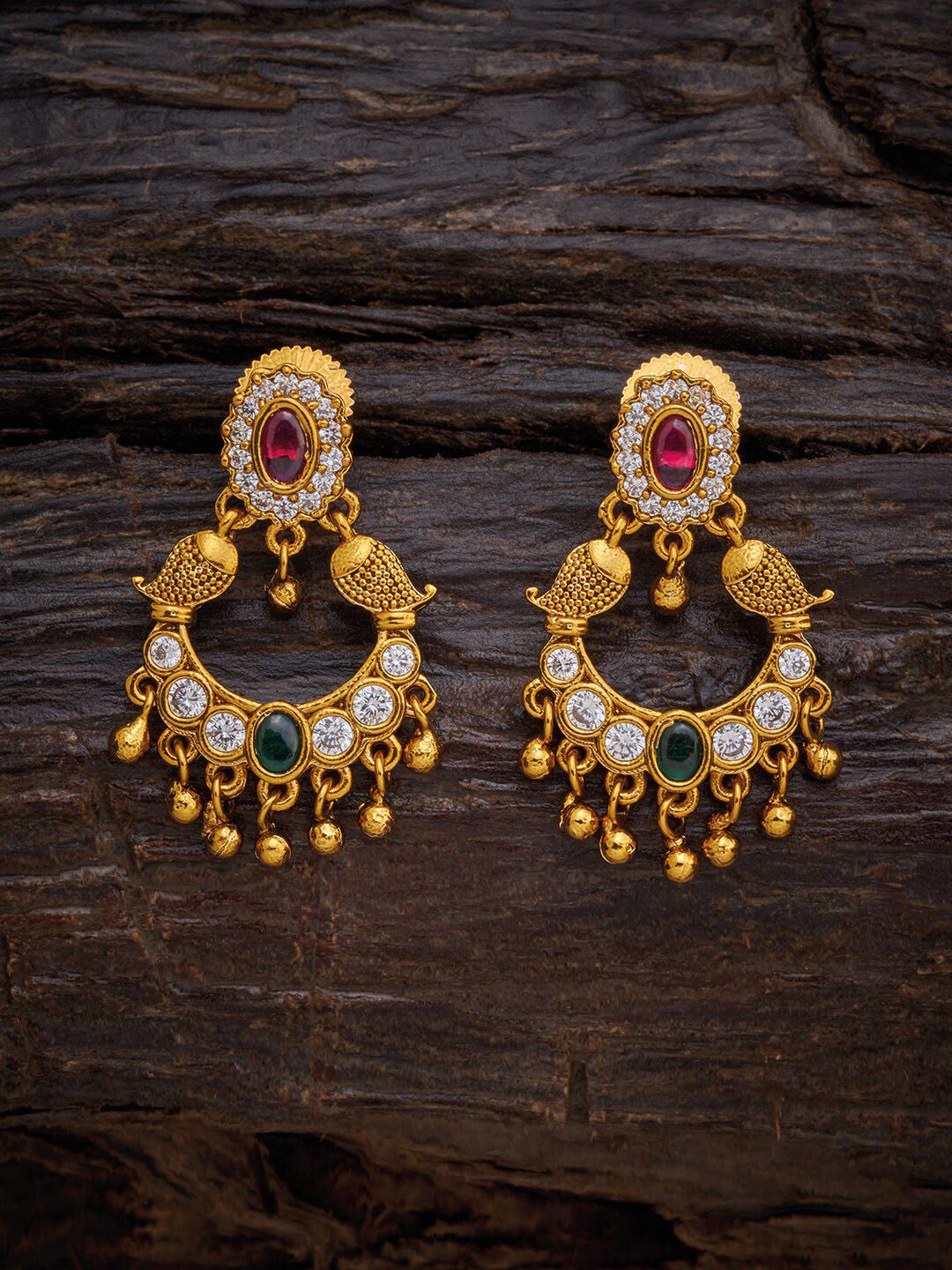 Kushal's Fashion Jewellery Red Crescent Shaped Chandbalis Earrings Price in India