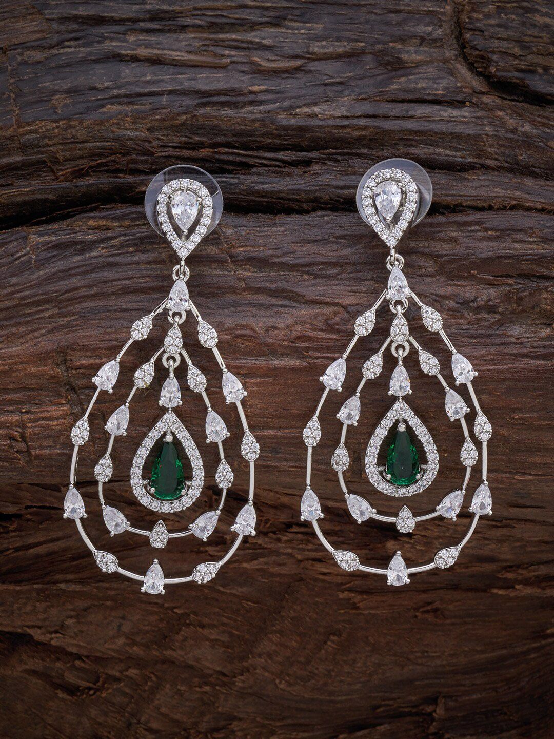 Kushal's Fashion Jewellery Green Teardrop Shaped Studs Earrings Price in India