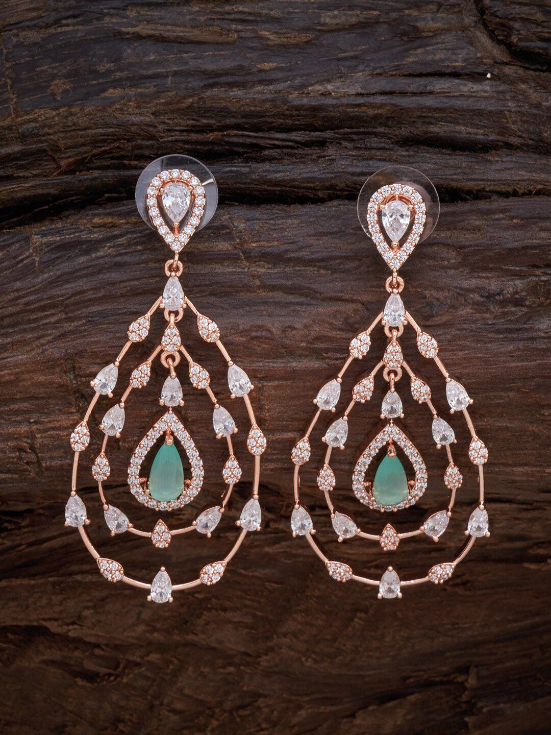 Kushal's Fashion Jewellery Sea Green Teardrop Shaped Studs Earrings Price in India