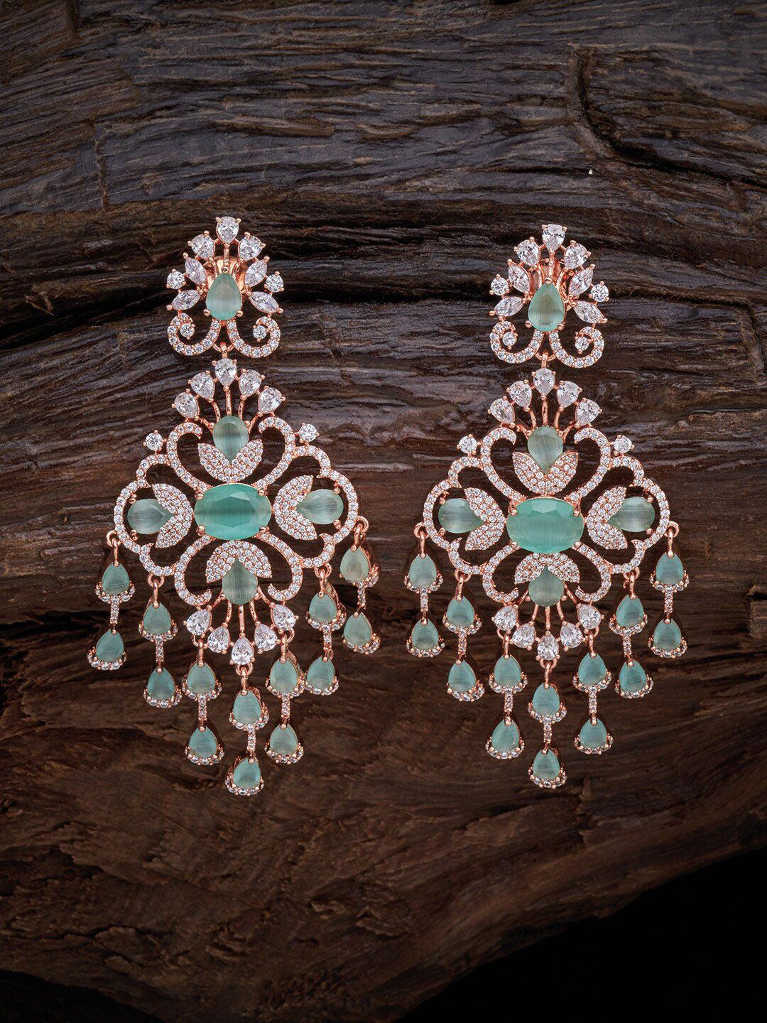 Kushal's Fashion Jewellery Sea Green Floral Drop Earrings Price in India