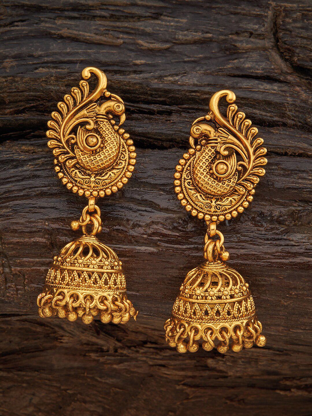 Kushal's Fashion Jewellery Gold-Toned Peacock Shaped Jhumkas Earrings Price in India