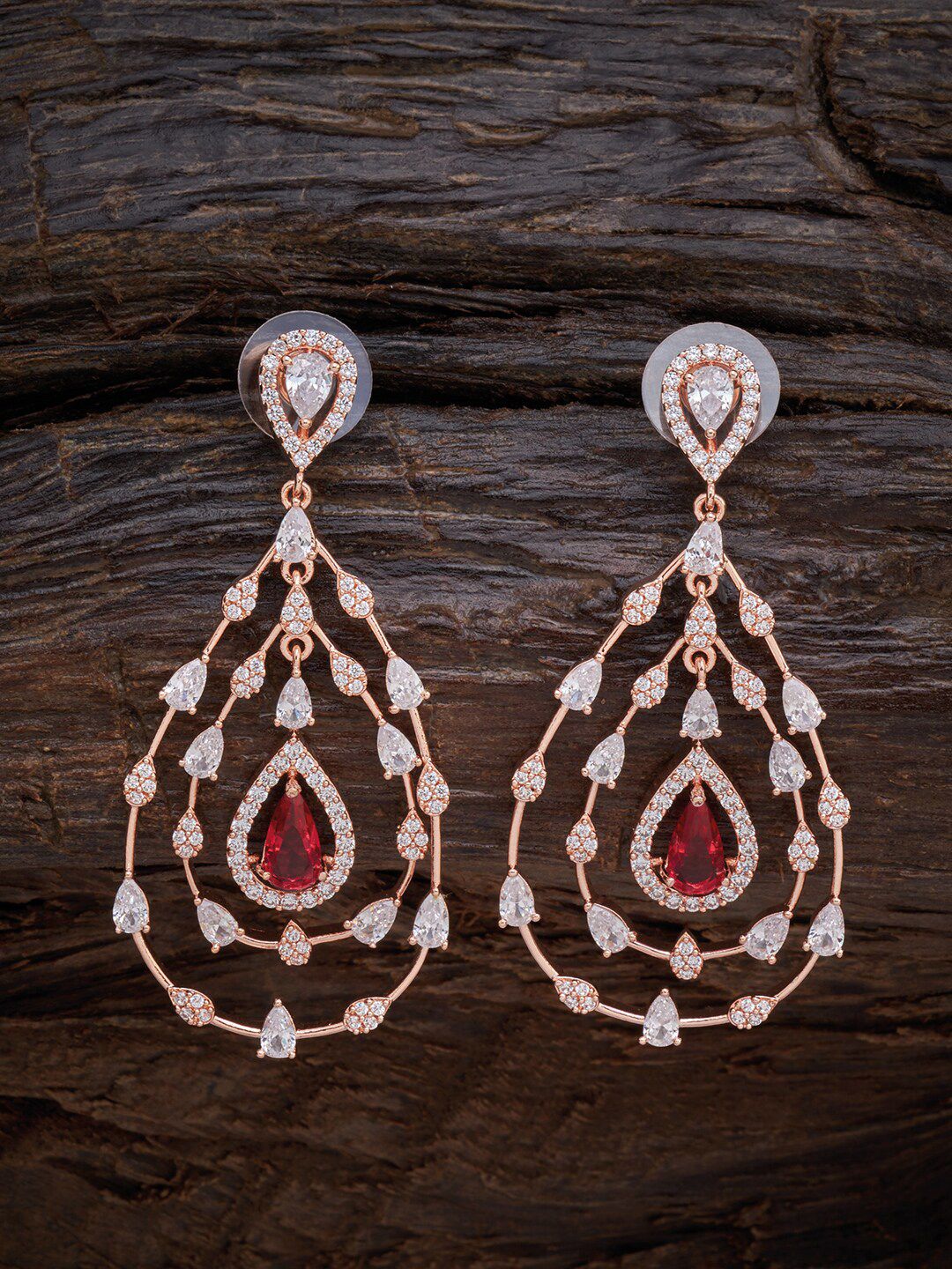 Kushal's Fashion Jewellery Red Teardrop Shaped Studs Earrings Price in India