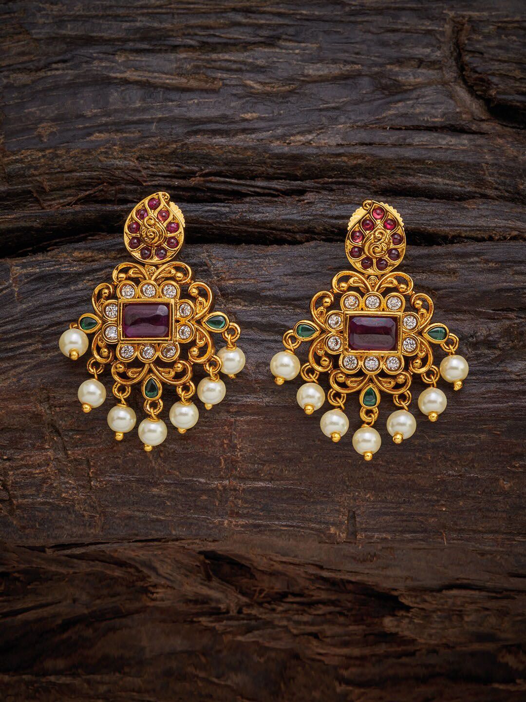 Kushal's Fashion Jewellery Red Floral Studs Earrings Price in India