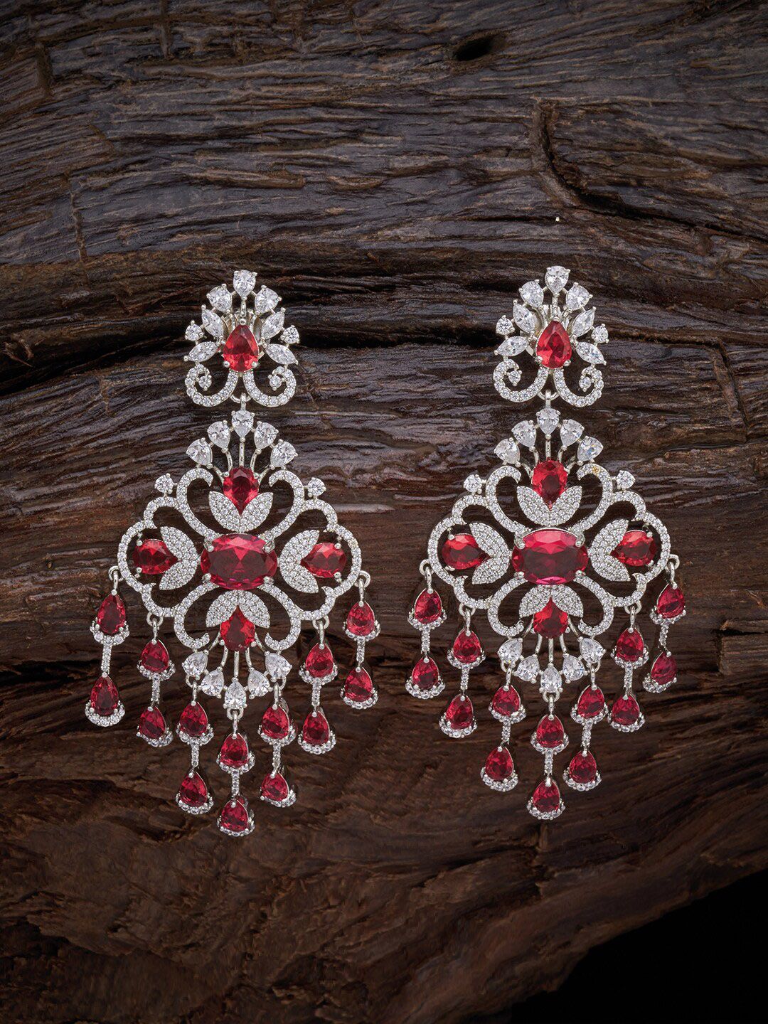 Kushal's Fashion Jewellery Red Floral Drop Earrings Price in India