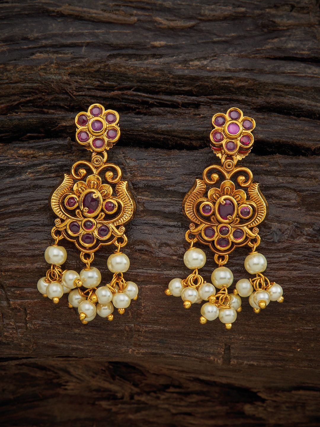 Kushal's Fashion Jewellery Red Floral Drop Earrings Price in India