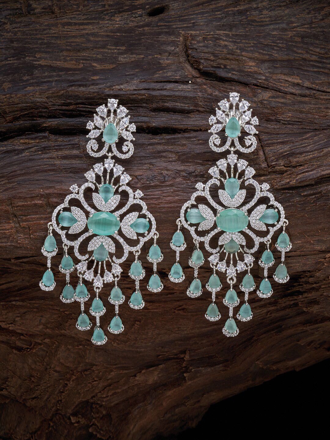 Kushal's Fashion Jewellery Sea Green Floral Drop Earrings Price in India