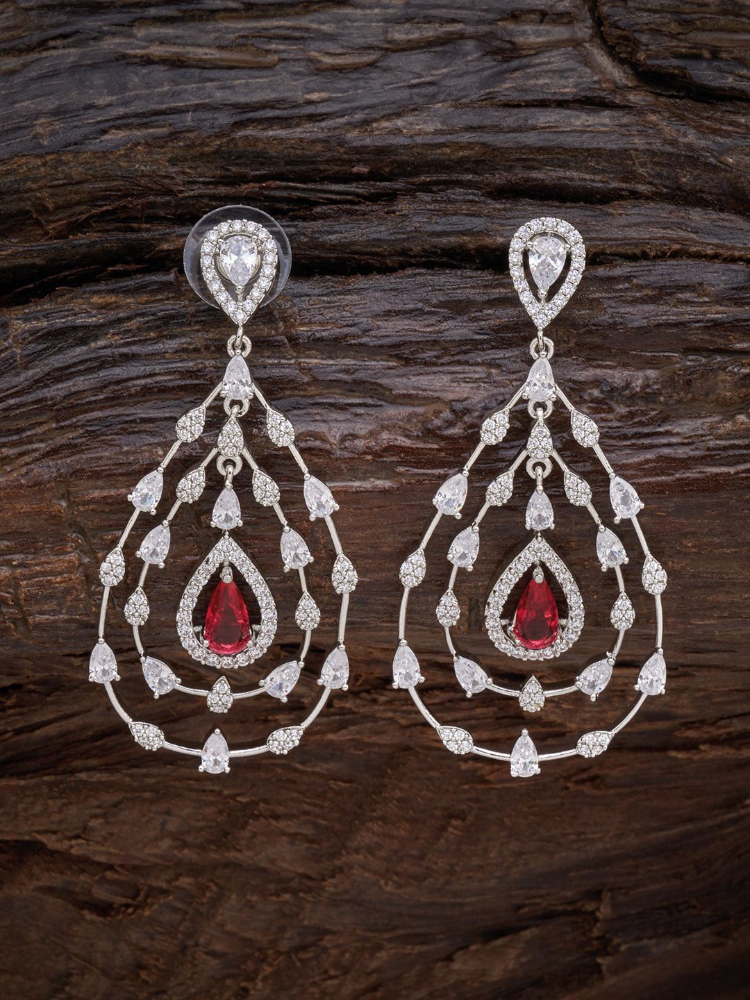 Kushal's Fashion Jewellery Red Teardrop Shaped Drop Earrings Price in India