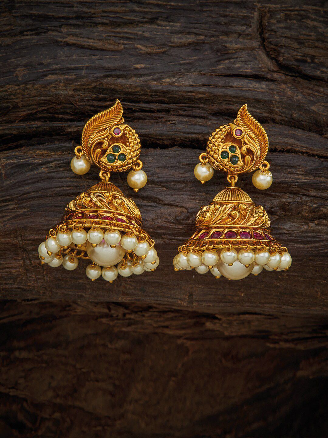Kushal's Fashion Jewellery Red Peacock Shaped Studs Earrings Price in India