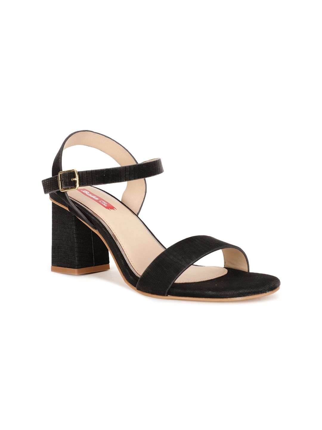 Bata Black Striped Block Sandals with Buckles Price in India