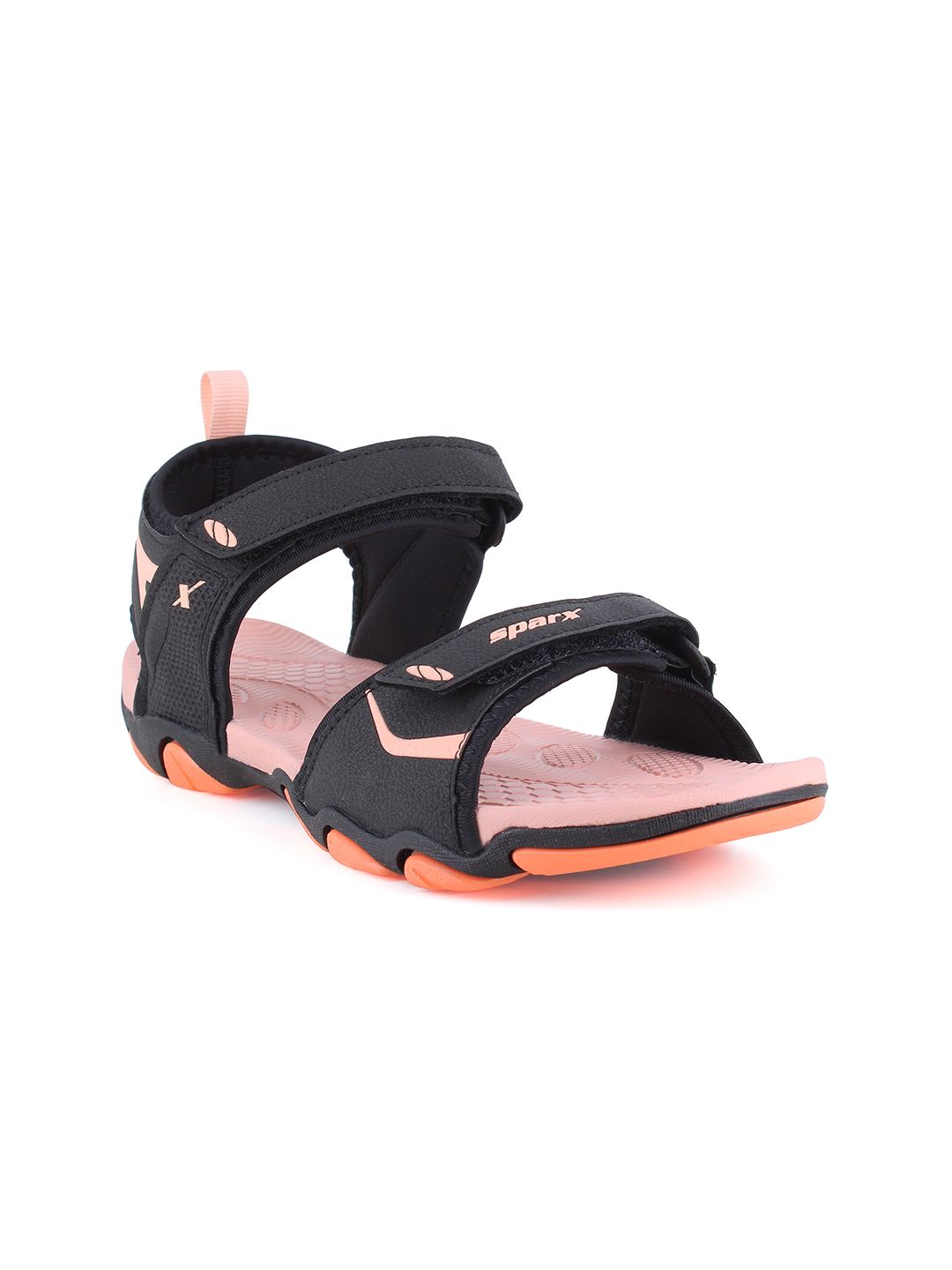 Sparx Women Black & Peach Colored Solid Floater Sandals Price in India