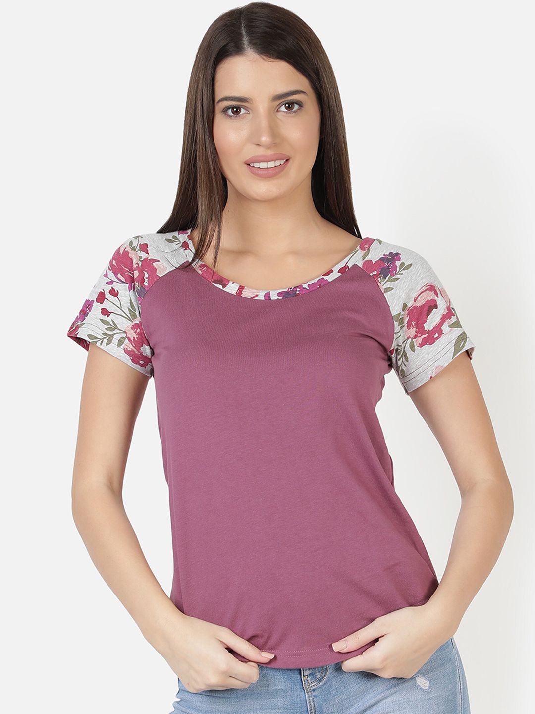 BStories Women Magenta Solid Cotton Lounge Tshirts Price in India