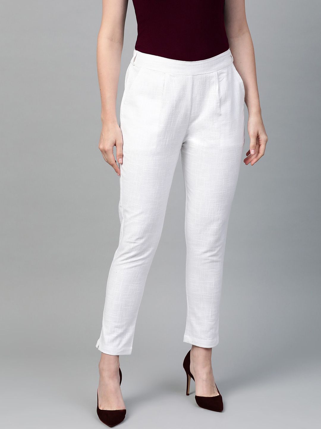 KAAJH Women White Trousers Price in India