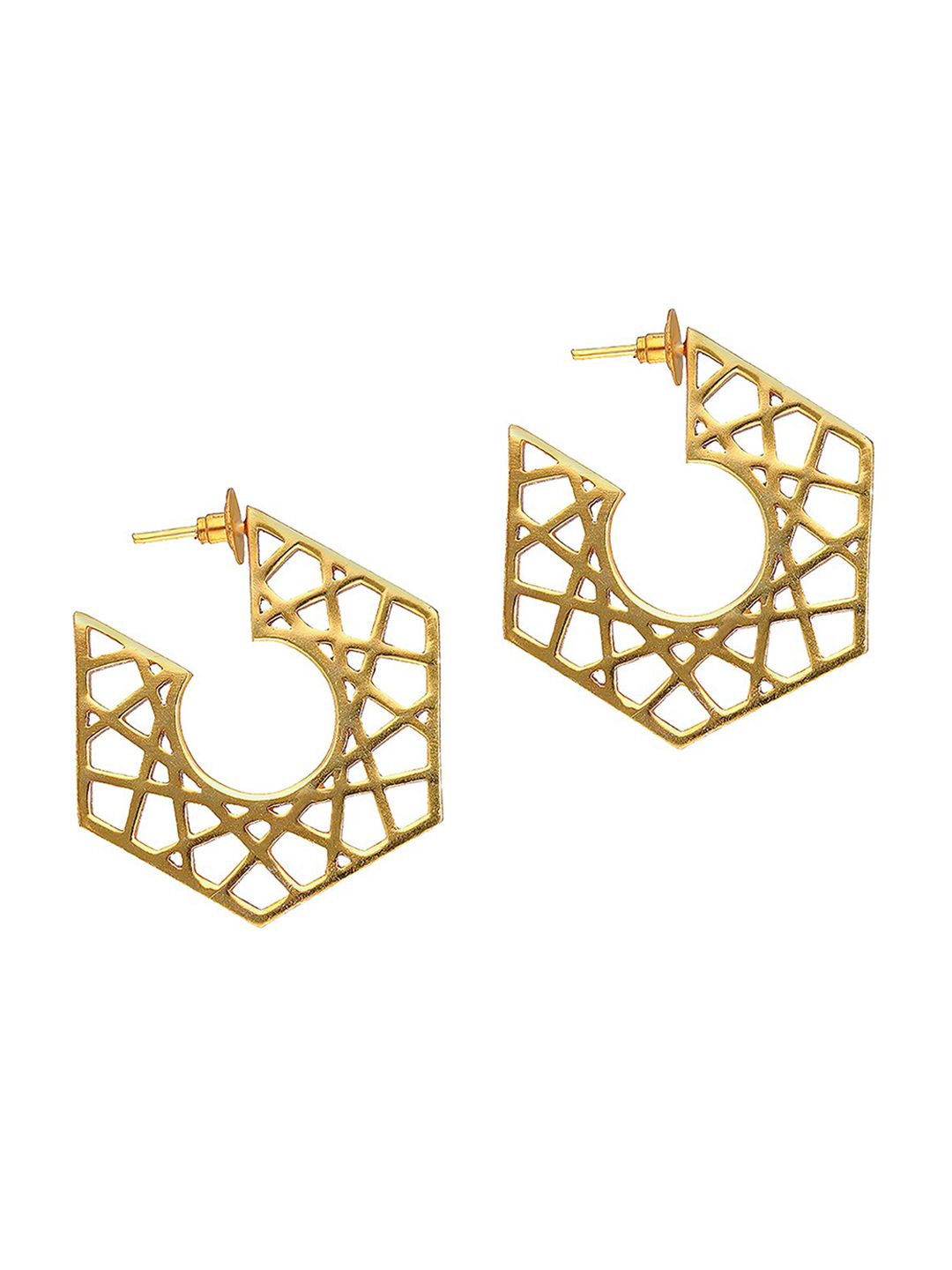 MNSH Gold-Plated Hexagonal Half Hoop Earrings Price in India
