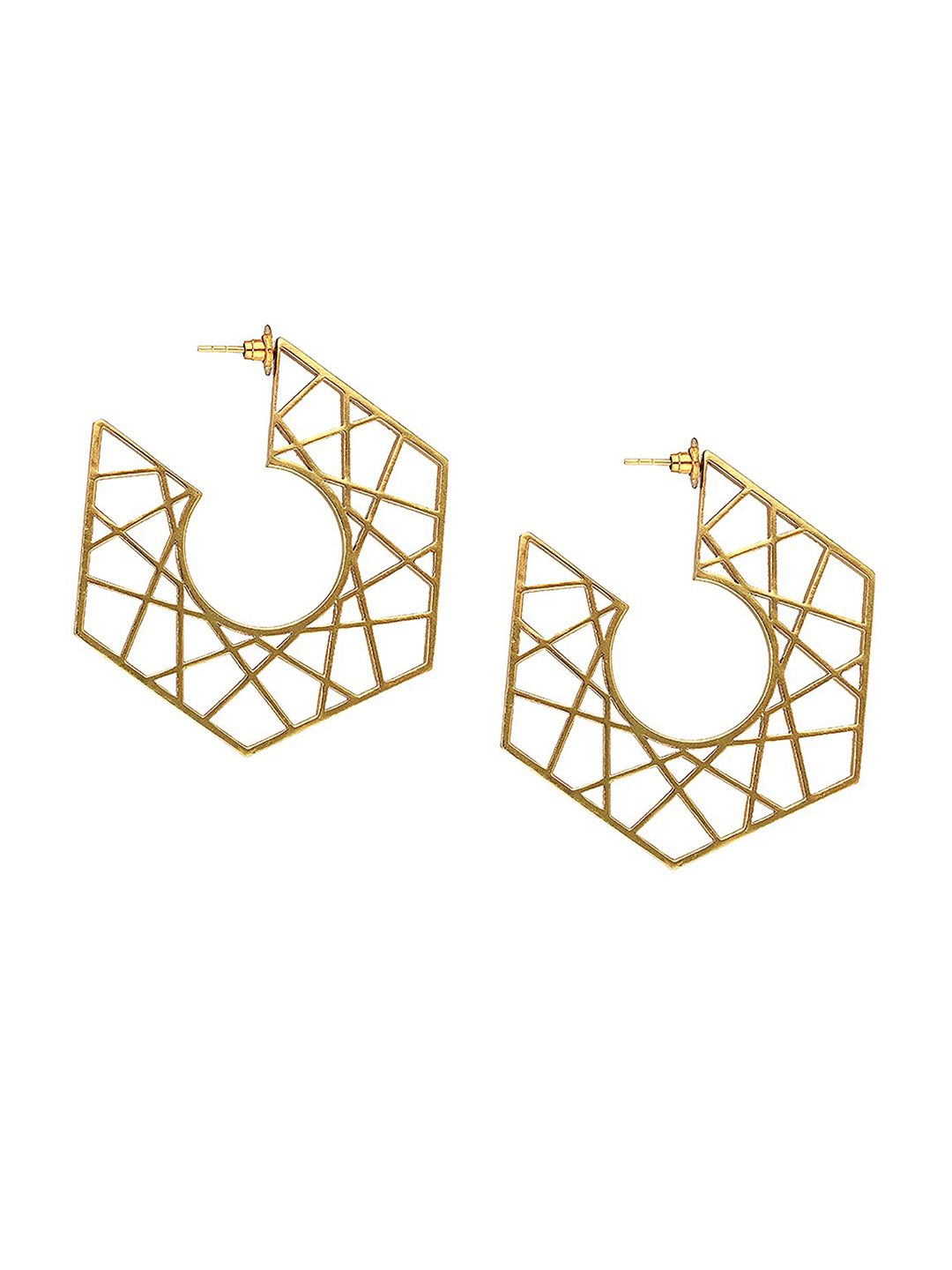 MNSH Gold-Plated Hexagonal Half Hoop Earrings Price in India