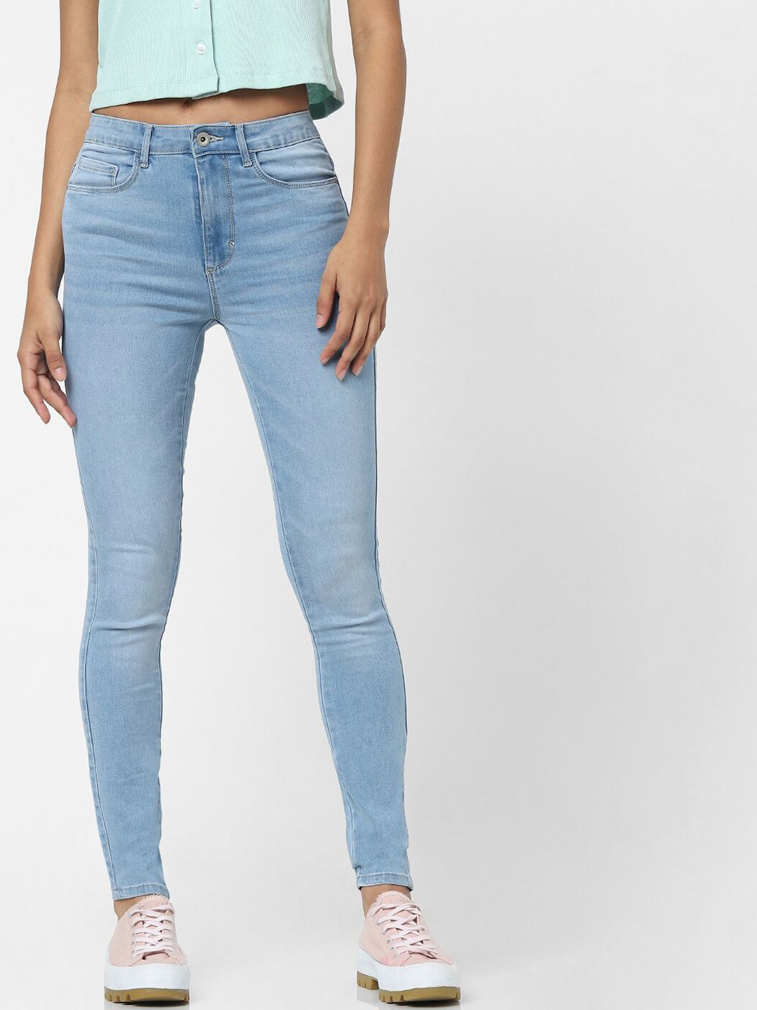 ONLY Women Blue Skinny Fit High-Rise Mildly Distressed Jeans Price in India