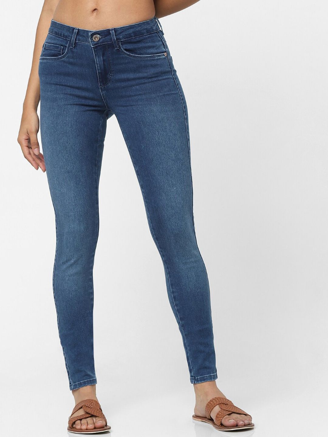 ONLY Women Blue Skinny Fit High-Rise Light Fade Jeans Price in India