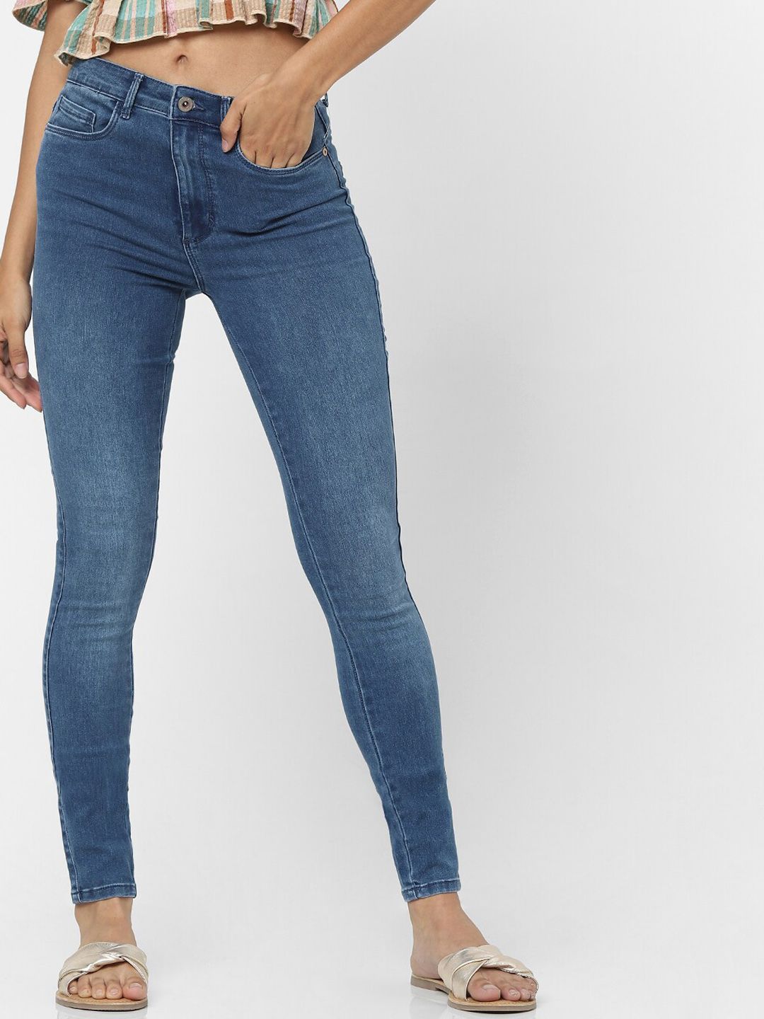 ONLY Women Blue Skinny Fit High-Rise Light Fade Jeans Price in India