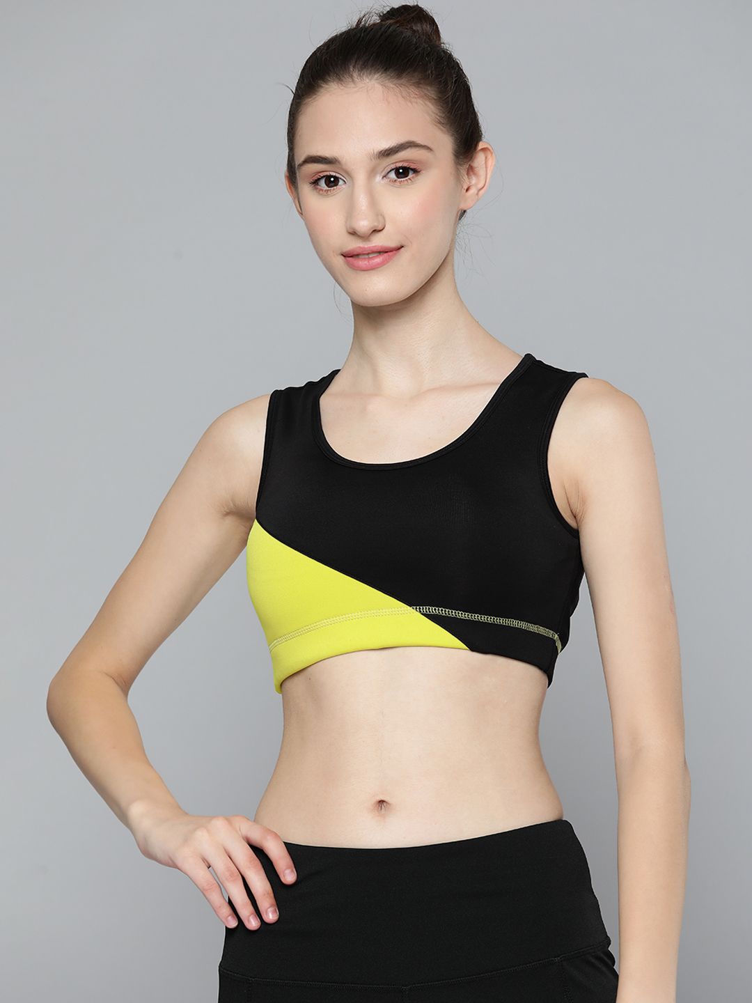 Alcis Black & Yellow Colourblocked Bra Lightly Padded Price in India