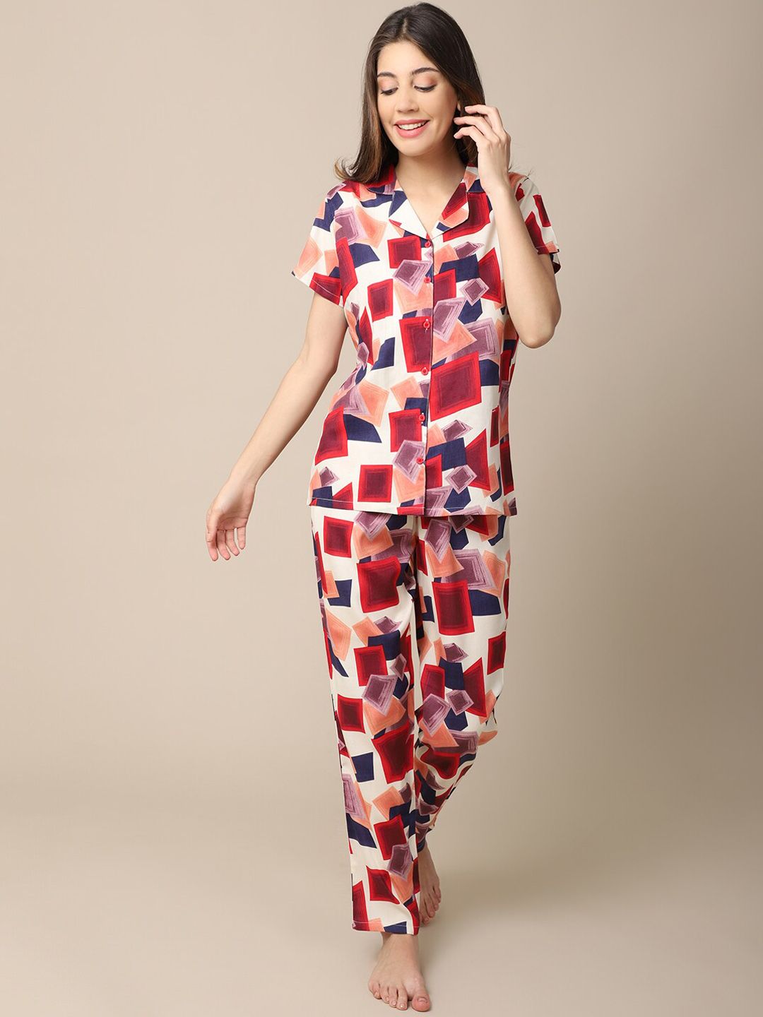Claura Women Red & Blue Printed Night suit Price in India